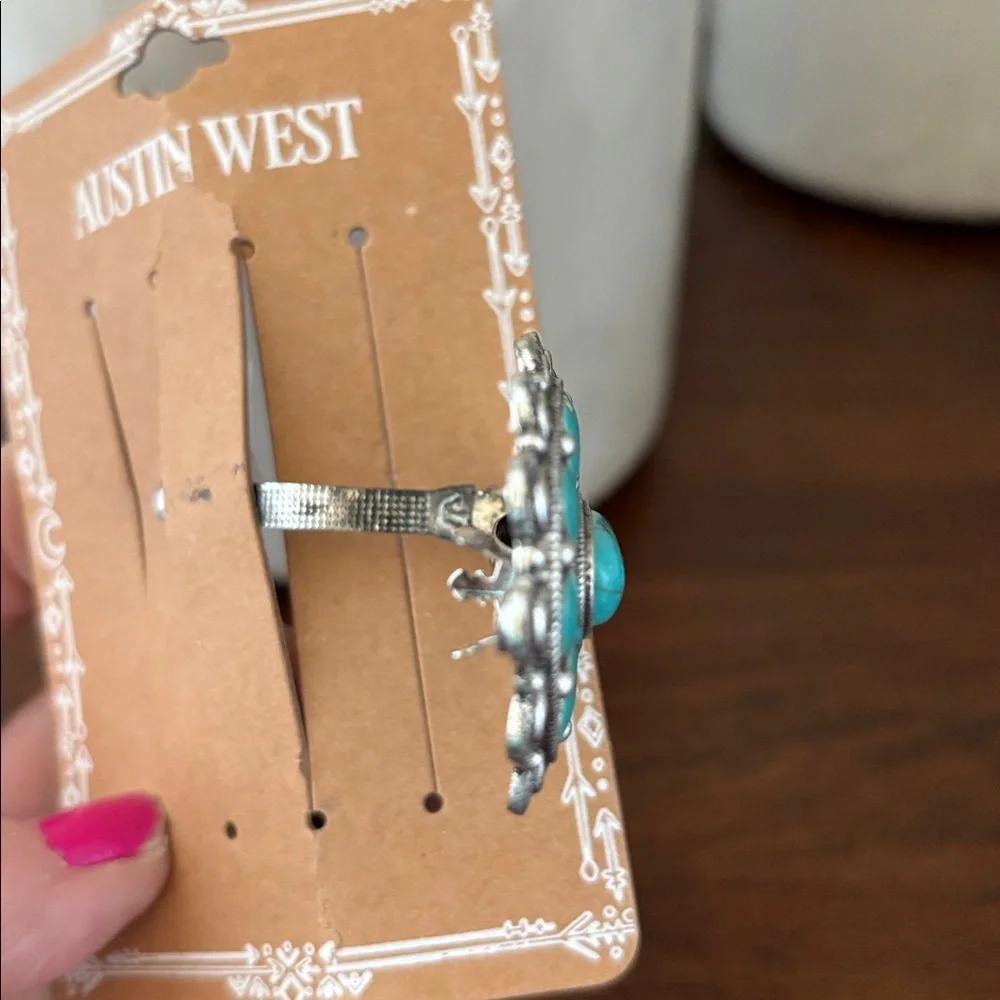 Austin West hair clip, faux turquoise stones, Silvertone filagree